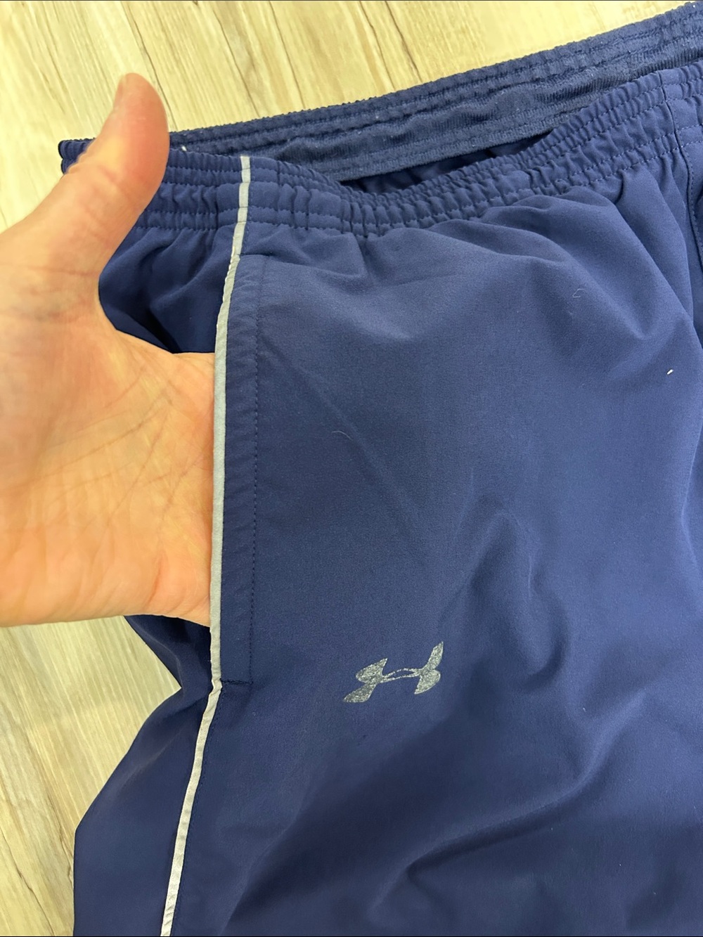 Under Armour Men's Navy Athletic Track Pants with White Piping image 3